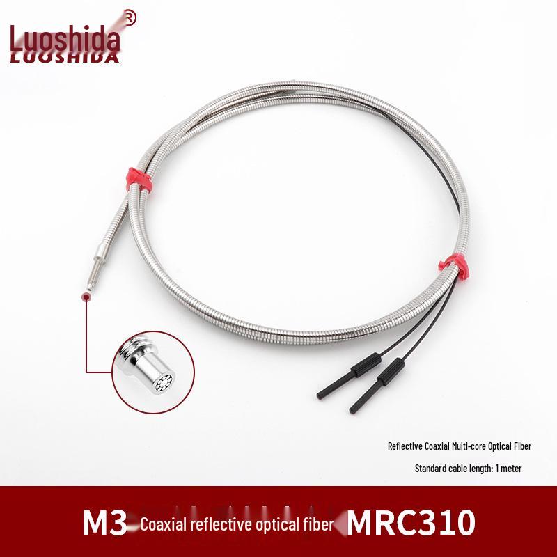 Metal Sheathed Fiber Optic Sensor Amplifier with Right Angle Elbow and Extended Reflective Through-Beam Cable