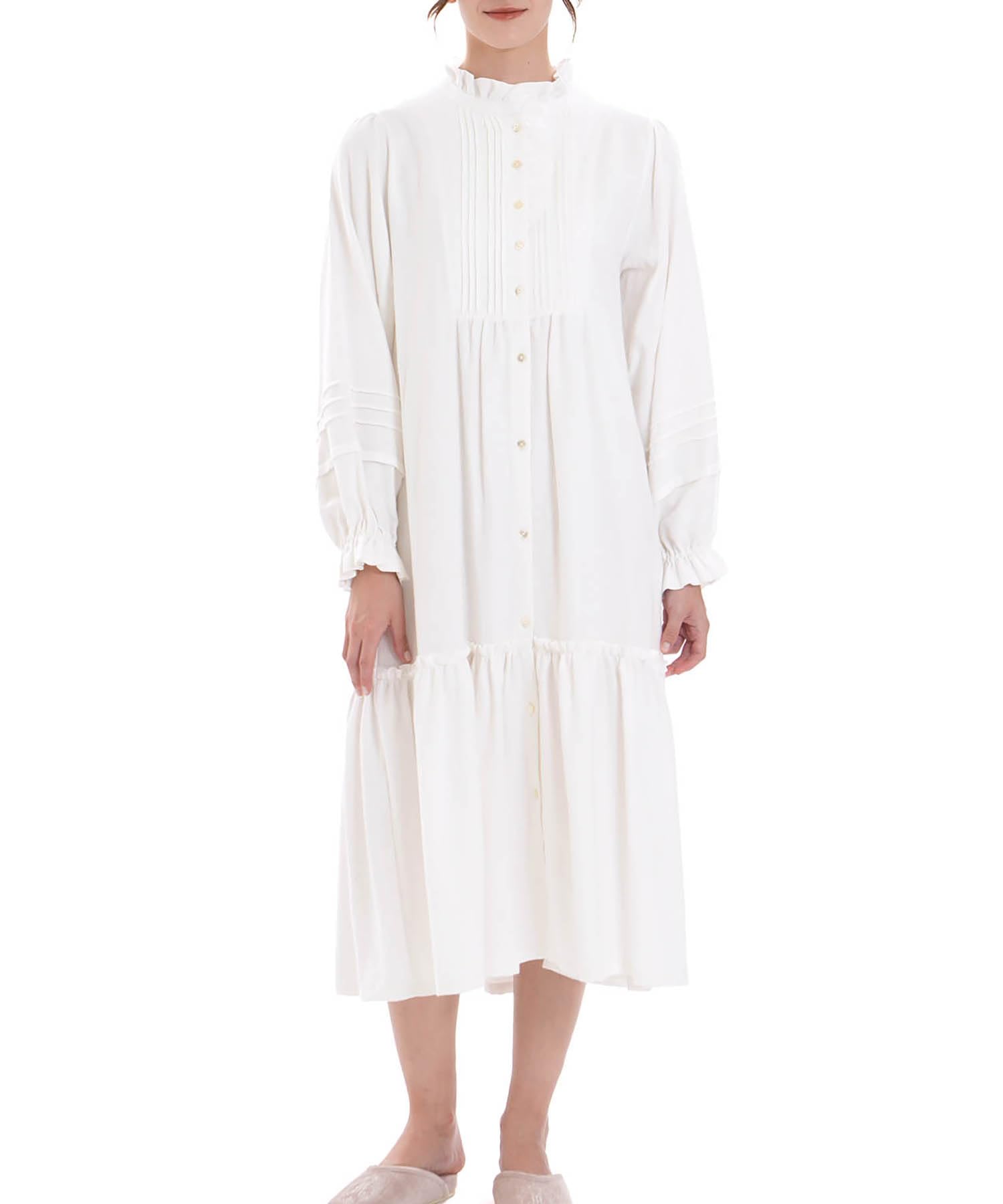 

Cotton flannel shimmer ruffle dress белый