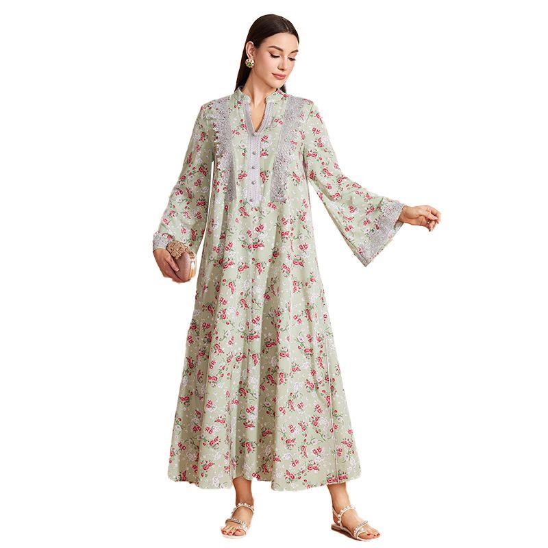 

Dds23037 Мусульманская мода Ближнего Востока Свободное женское платье Дубайская арабская роба в наличии Light green S