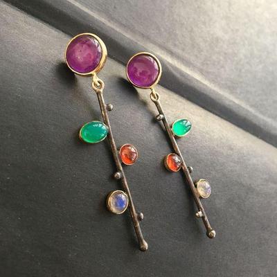 Boucles d'oreilles asymétriques canard mandarin en cristal de zircon européen et américain rouge et vert