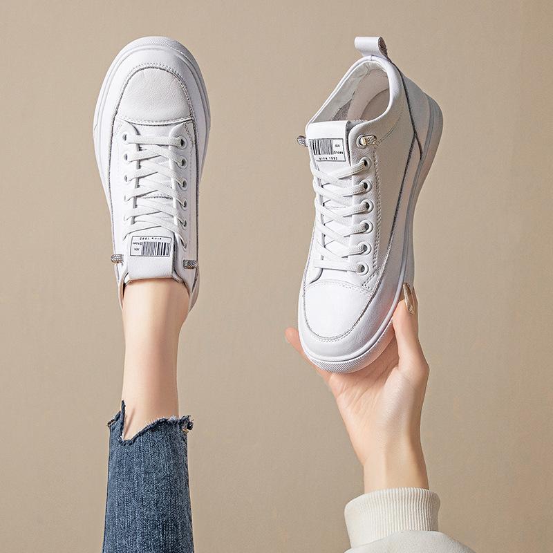 The First Layer of Cowhide High-top Sports Shoes for Women's 2025 Spring and Autumn New Leather Little White Shoes Versatile Sports and Leisure Board