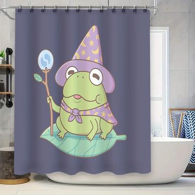 Unframed Cute Frog Wizard Curtain Magical Forest Fantasy Shower Curtain Woodland Animal Bathroom Decor Nature Themed Backdrop