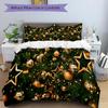 3pcs Christmas Tree Decorations with Gold Ornaments and Stars Bedding Set - Festive Holiday Gift for Home Decoration (Includes One Quilt Cover and Two