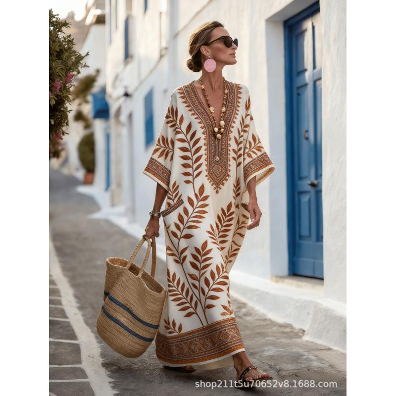 European and American bohemian women's dress seaside vacation elegant fashion print