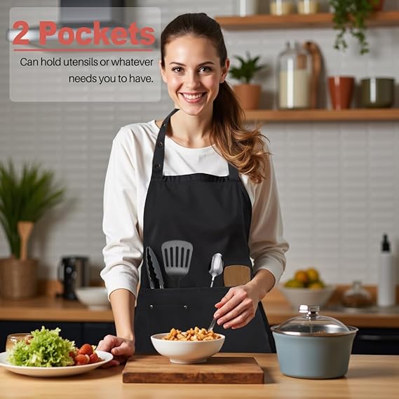 Adjustable Chef Apron with 2 Pockets - Professional Polyester Work Apron for Cooking, Baking, Gardening, BBQ, Coffee Shop, Beauty Nails Studios