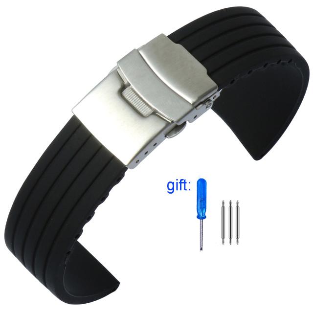 Safety buckle rubber watch strap Men 20 22mm For Seiko PROSPEX SKX007 Water Ghost Abalone Casio MDV-106 Silicone soft Watchbands