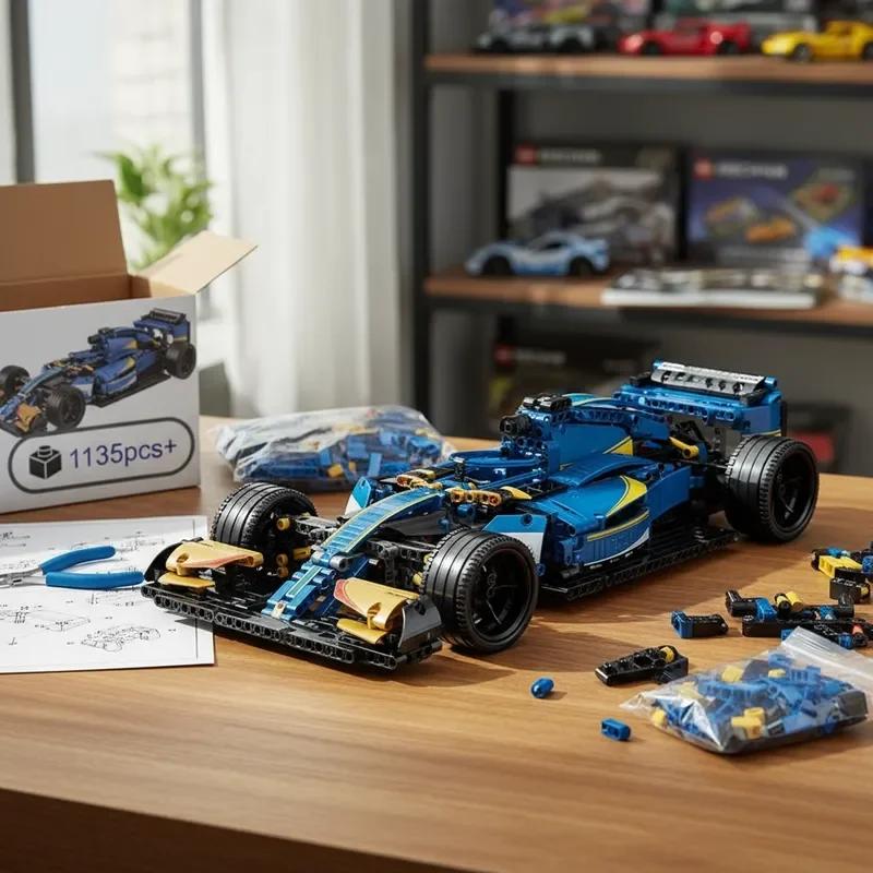 Non-Toxic Technical Racing Car Construction Set Moc Building Block Diy Tabletop Decorations Collection Model Car Kit Kids Adult 1135Pcs