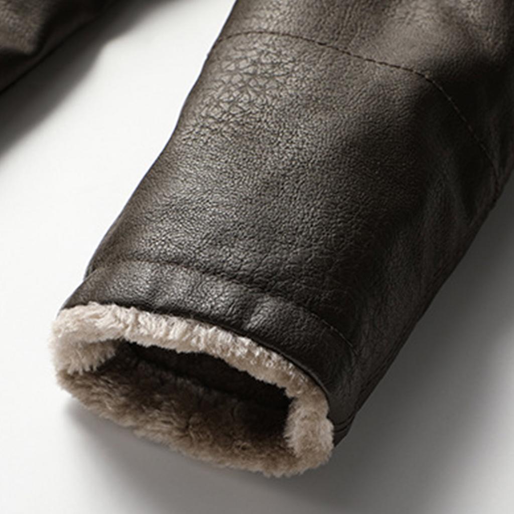 Men's Leather Business Jacket With Plush Velvet And Large Lapel Suit Leather Jacket