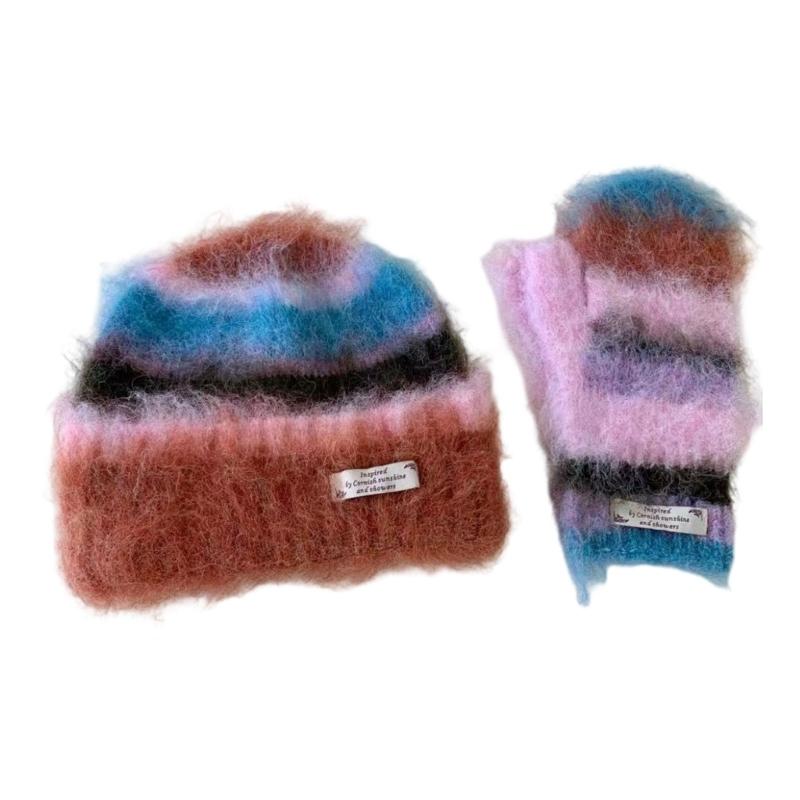 Unisex Acrylic Knitted Hat For Cold Weather Soft Stretchy Comfortable Stripe Pattern Stretchy Winter Hat