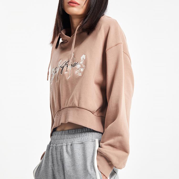Li Ning Loose Hooded Pullover Sports Sweatshirt Women Sweatshirt Gingerbread-Brown AWDQ512-4