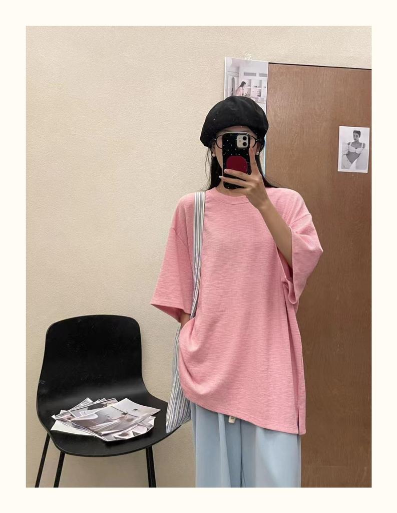 Women's Plus Size 7 Korean Style Loose Casual Long/Short-Sleeve T-Shirt, Spring/Summer, 200 Jin, Fat MM