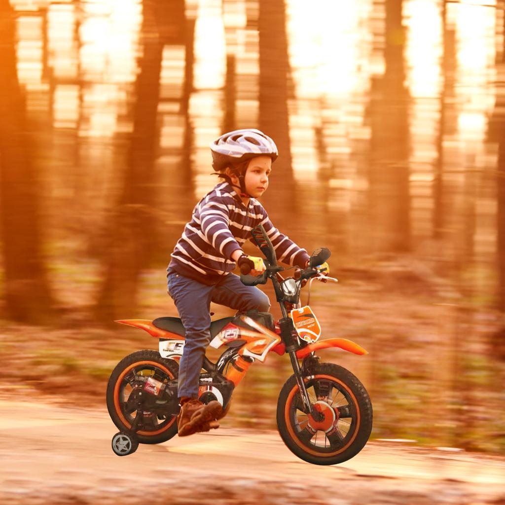 Kids Bike, 12in Boys Motorbike Styling Bikes Children With Stabilisers Pedal Cool Motorcycle Bicycles