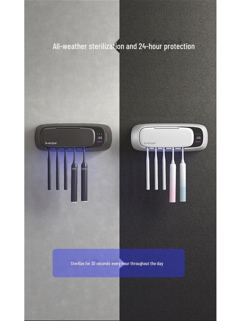 Sterilizzatore e Porta Spazzolino SmartPal UV - Collegabile alla rete, Montabile a parete, Asciugatura, Installazione senza foratura.