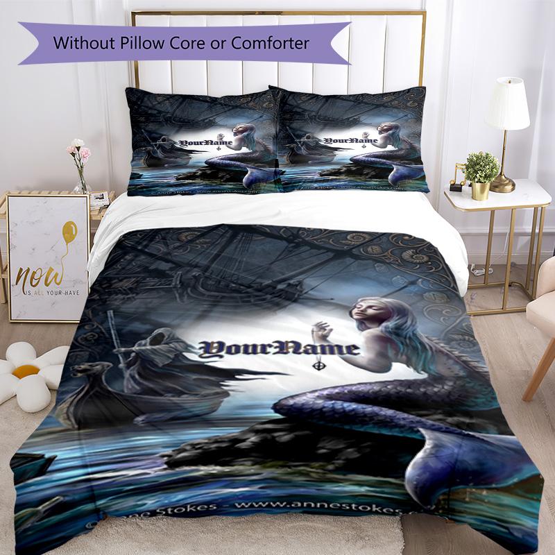 Gothic Illustrations Customize Your Name Bedding Set Breathable Duvet Cover with Pillowcases Home Decoration Birthday Gift