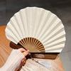 Pure Color Shell Fan Chinese Ancient Style Cotton and Linen Fan Minimalist Fresh Folding Fan Retro Portable Female for Cheongsam Summer Cool Fan