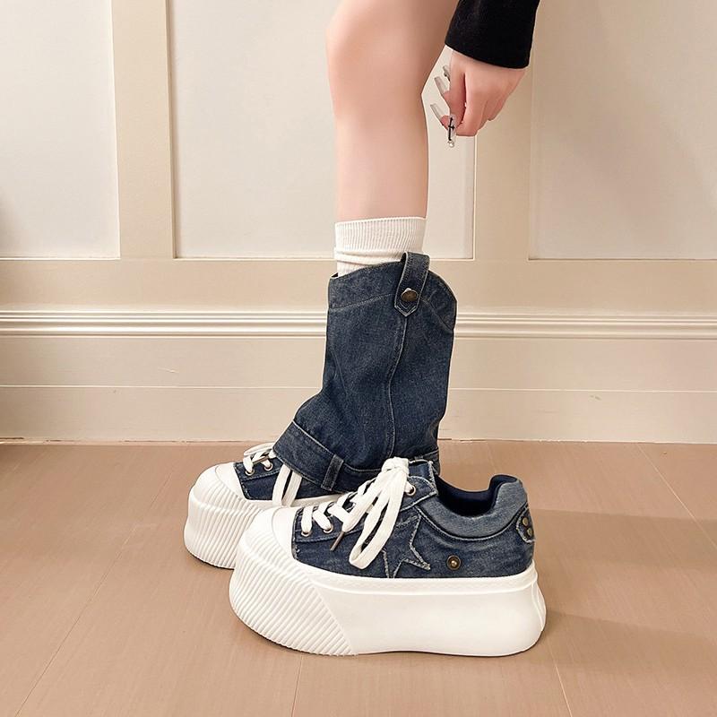 Removable casual boots, trousers, students with thick soles, two board shoes, Martin boots, women's denim, height increase, small man