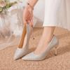 Banquet Dress Wedding Shoes Bridal Shoes Rhinestone High Heels Muse Pointed Thin Heel Single Shoes Crystal