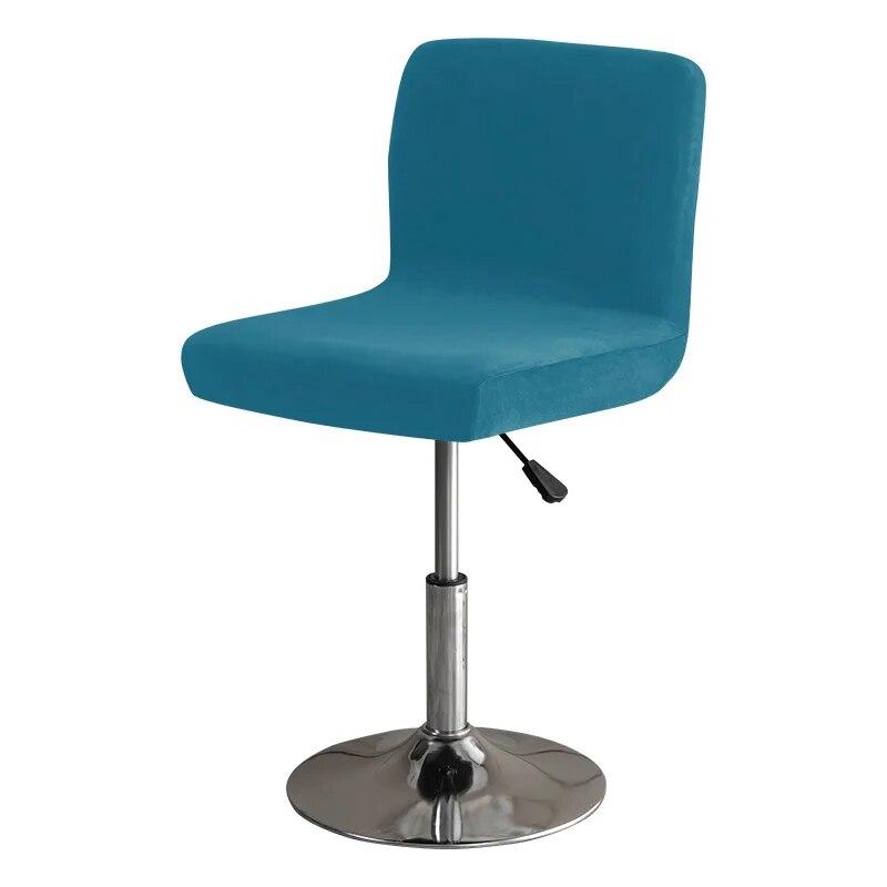 Soft Velvet Bar Stool Chair Cover Solid Stretch Rotating Chair Slipcover Elastic Low Back Office Dining Seat Protector Dark Blue
