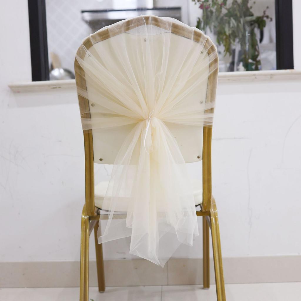 Minimalist Tulle Wedding Chair Back Yarn Artificial Rose Flowers Elegant Chair Sash For Reception Banquet Party Scene Decor