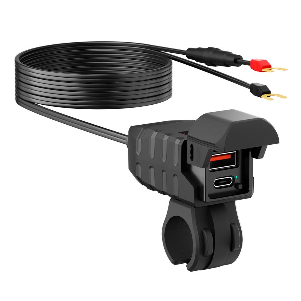 Motorrad-Netzteil mit 36W USB C PD und 18W USB A Anschlüssen, LED-Voltmeter, Unabhängiger Ein-/Ausschalter für ATV Trike,