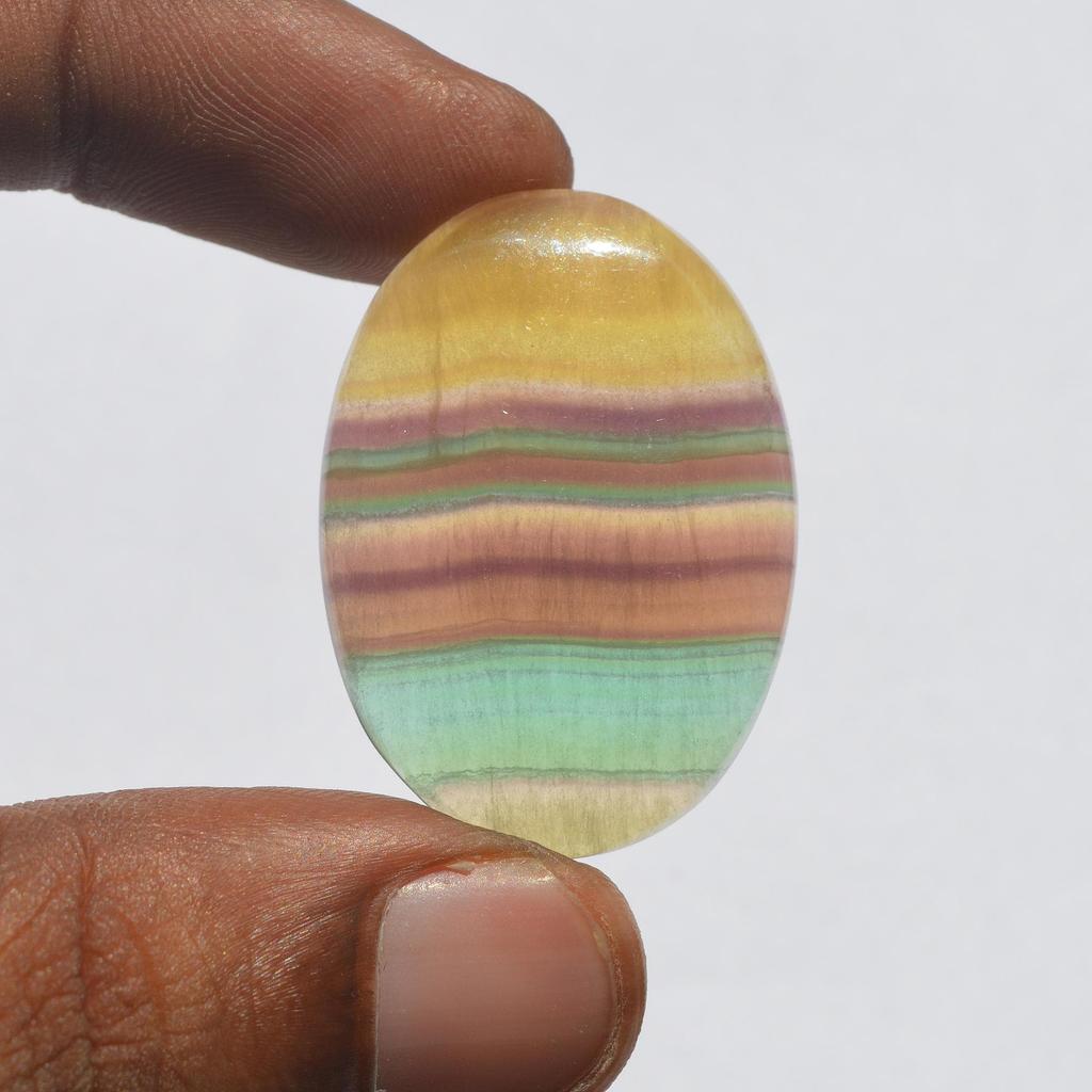 Natural Fluorite Gemstone Cabochon, 48 Cts Fluorite Crystal Oval Shape 35x25 Mm