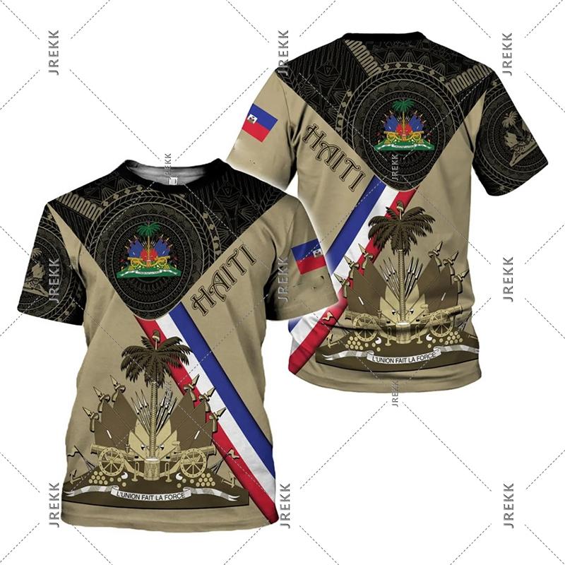 Haïti Vlagdag Korte Mouw T-shirt Voor Mannen Vrouwen Festival Straat Populaire Kleding Ronde Hals T-shirts 18 Mei Rood Blauw Print Tee Top