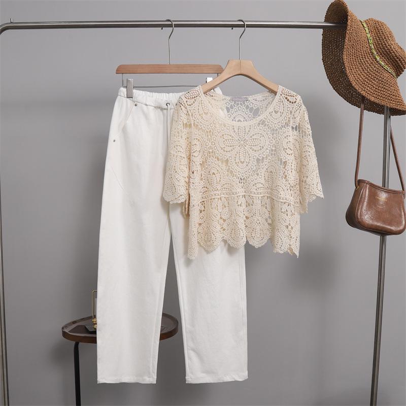 Hollow Knitwear Women's Loose Summer Crochet Cover-up - Korean Style Five-Sleeve Pullover Top