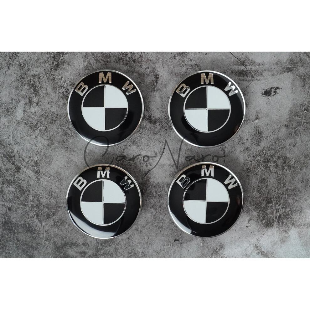4ks Krytky stredu hliníkových diskov BMW 68mm Čierno-biele - Vysoko kvalitný ABS plast Hliník - Pasujú na viacero modelov BMW