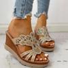 Women's Rhinestone Cut-out Wedge Sandals Open Toe Non-slip Slides Shoes Lightweight Outdoor Slippers