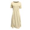 Women Casual Round Neck Short Sleeve Solid Color Midi Dress Loose Fit Flared Hem Comfortable Everyday Wear Simple Design