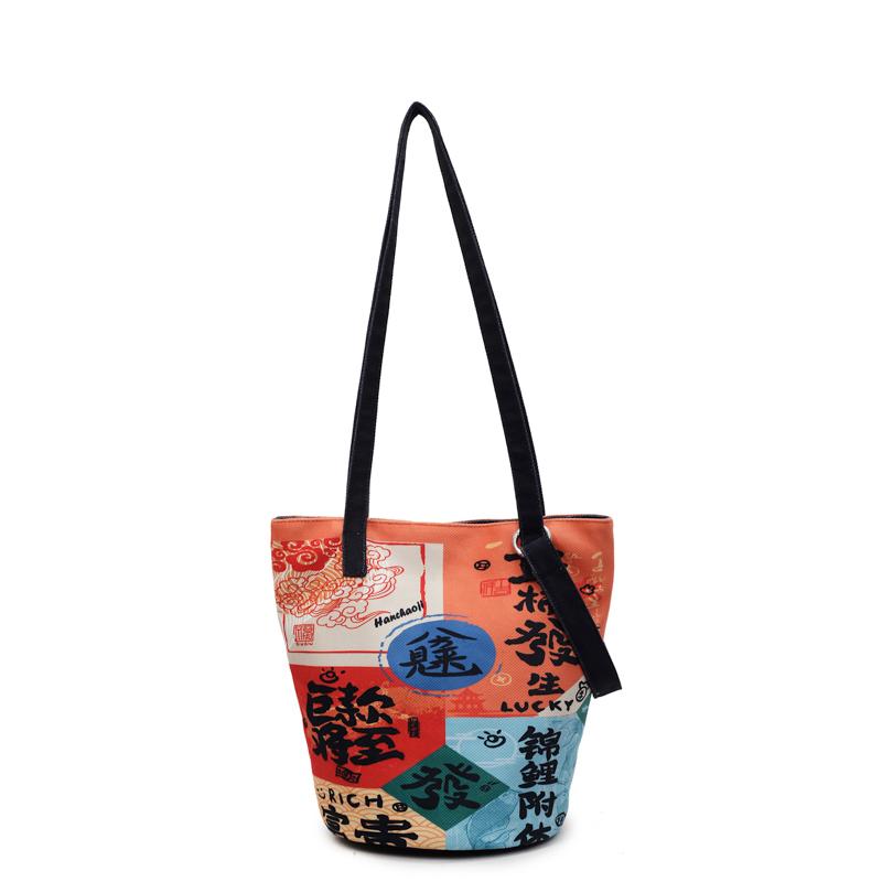 

Printed Bucket Bag Women s Shoulder Bag Large Capacity Tote Bag помаранчевий