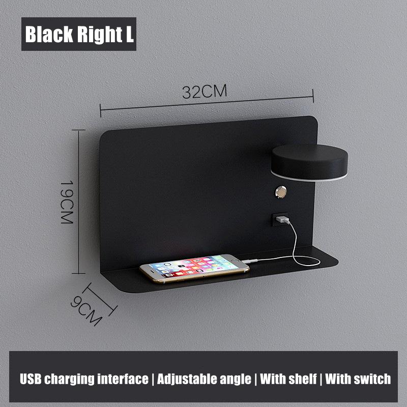 Bedside LED Wall Lamp With Shelf Bedroom USB Charging Interface Adjustable With Switch Storage Bracket 12W Wall Sconce Light
