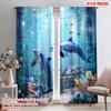 2pcs,2D Plane Printing Minimalist Curtains Ocean Harmony Durable 100% Polyester Fabric (without Rod) Art Deco Festive Perfect