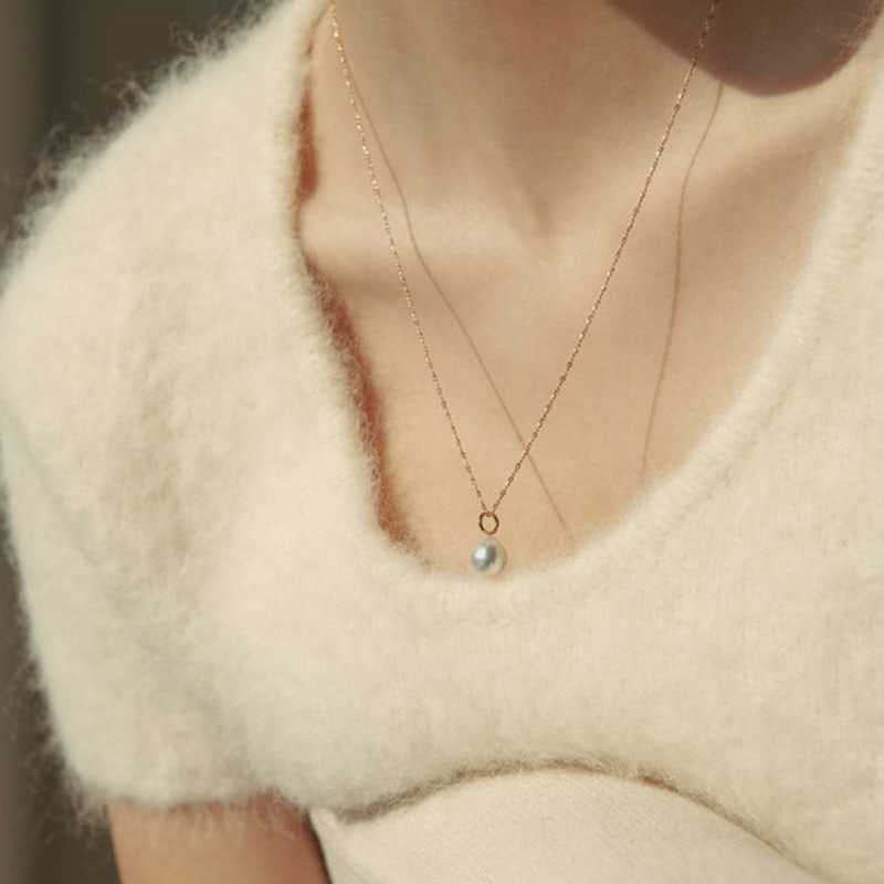 MAYBETOI 14K Hergé Natural Gray Akoya Pearl Pendant Necklace