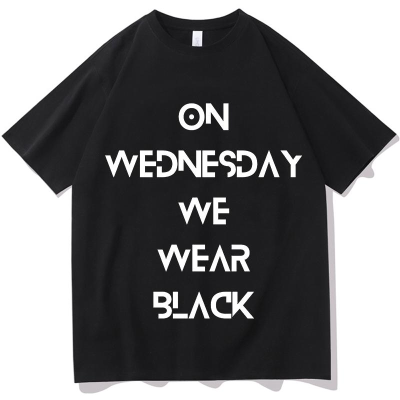 On Wednesday We Wear Black Letter Print TShirt for Unisex Summer Short Sleeve O Neck Tees Funny Pure Cotton Fashion Aesthetic Tops