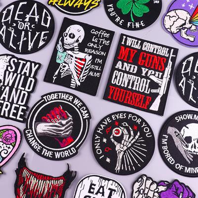 Drinking Coffee Skeleton Patches Skull Finger Letter Embroidery Patch For Clothing Thermoadhesive Patches On Clothes Punk Patch