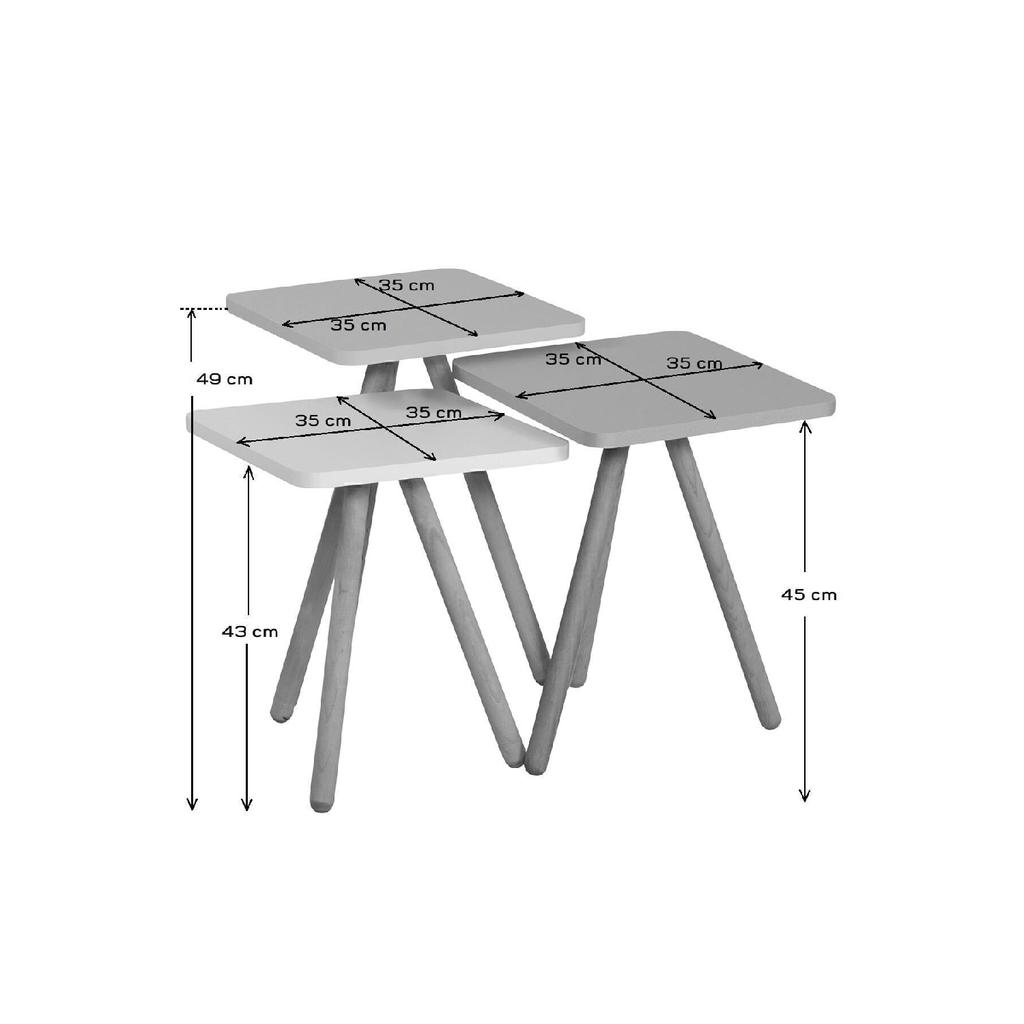 Triple Nesting Coffee Table Wooden Legs Square Design Pine Pattern