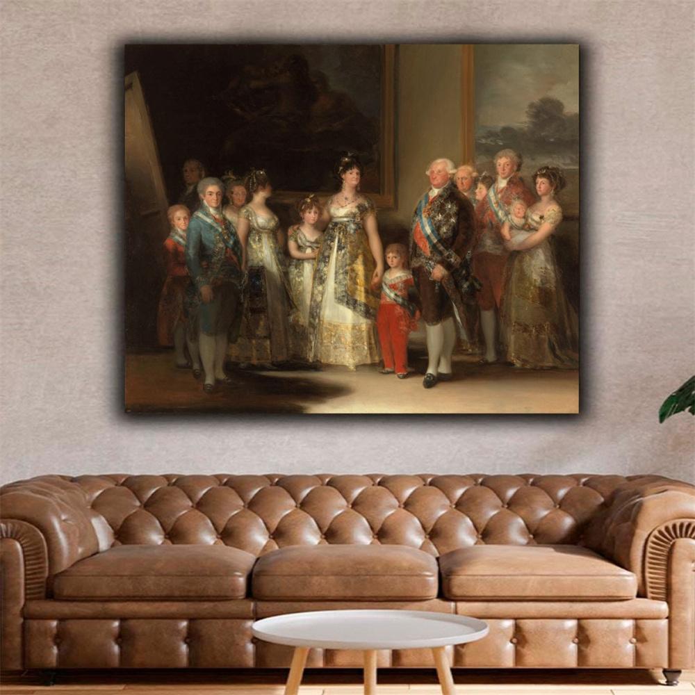 Classical Oil Painting Poster Francisco De Goya Charles IV of Spain and His Family Canvas Painting Vintage Gallery Decoration