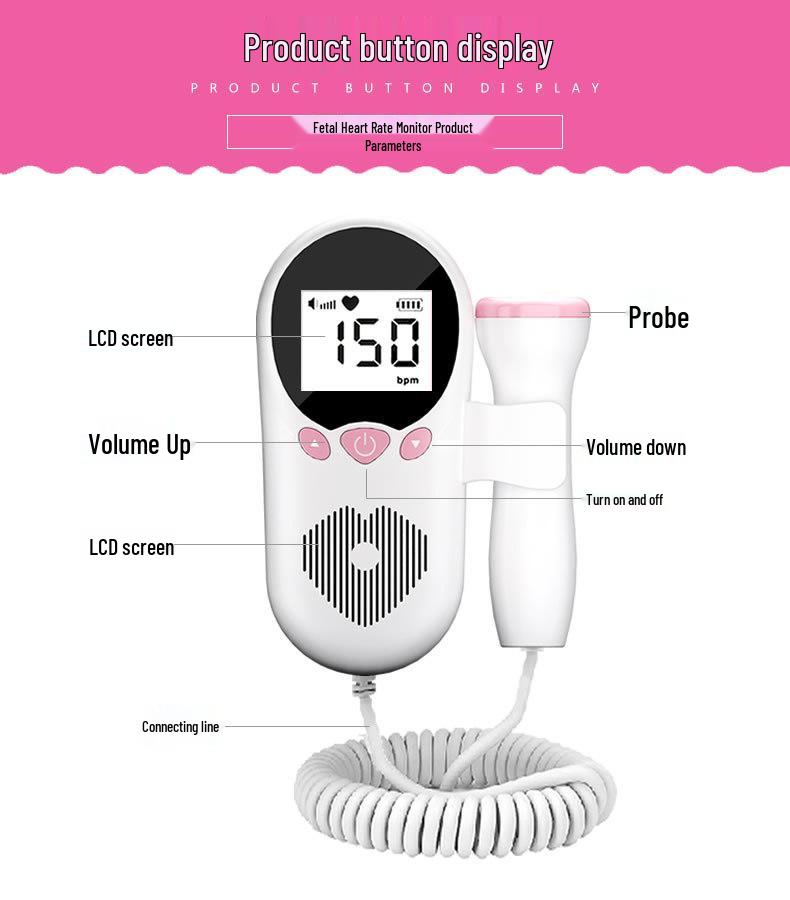 Fetal Heart Rate and Movement Monitor Doppler - Pregnancy Heartbeat Detector