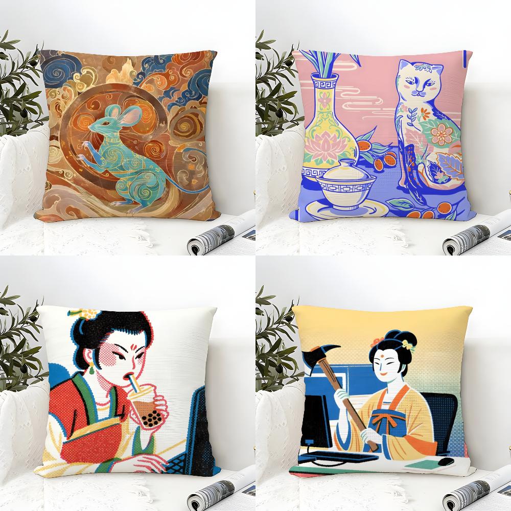 Retro Japanese Style Prints Pillow Case Home Living Room Decoration Linen Pillowcover Pillow Cases Cushion Cover