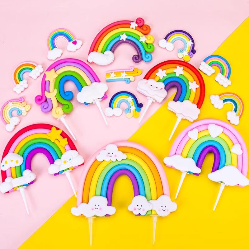 Rainbow Cake Topper Unicorn Birthday Party Decoration Kids Toddlers Birthday Party Happy Birthday Colorfu Rainbow Theme Supplies