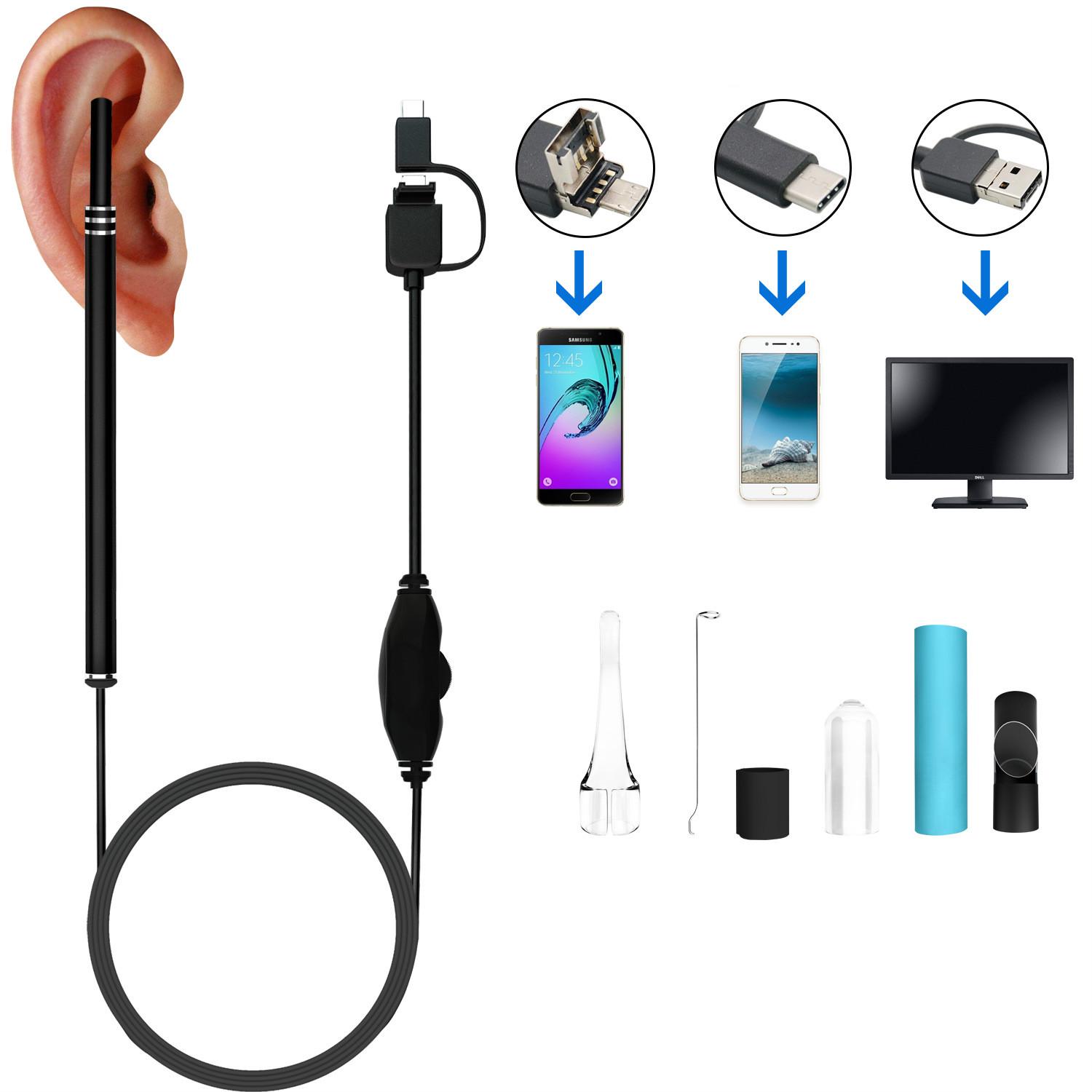 USB HD Визуальный Эндоскоп для Ушей Ложка Камера Буроскоп Инструмент для Чистки Ушей Медицинский Отоскоп Визуальная Ушная Ложка чёрный
