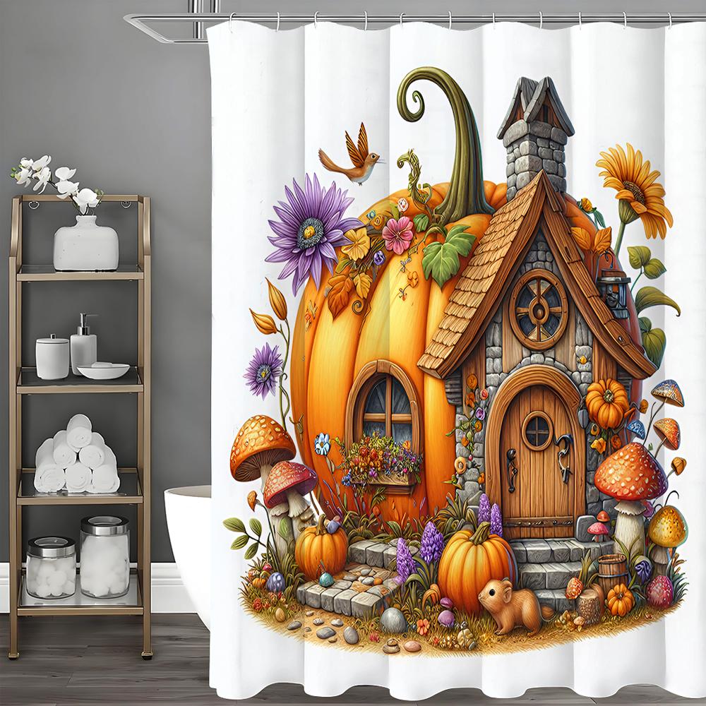 

Осенний Коттедж с Тыквой, Цветочный, Грибной Занавес для Душа, Декоративный Занавес для Ванной Комнаты, Водонепроницаемый Занавес для Душа с Крючками 180*180cm