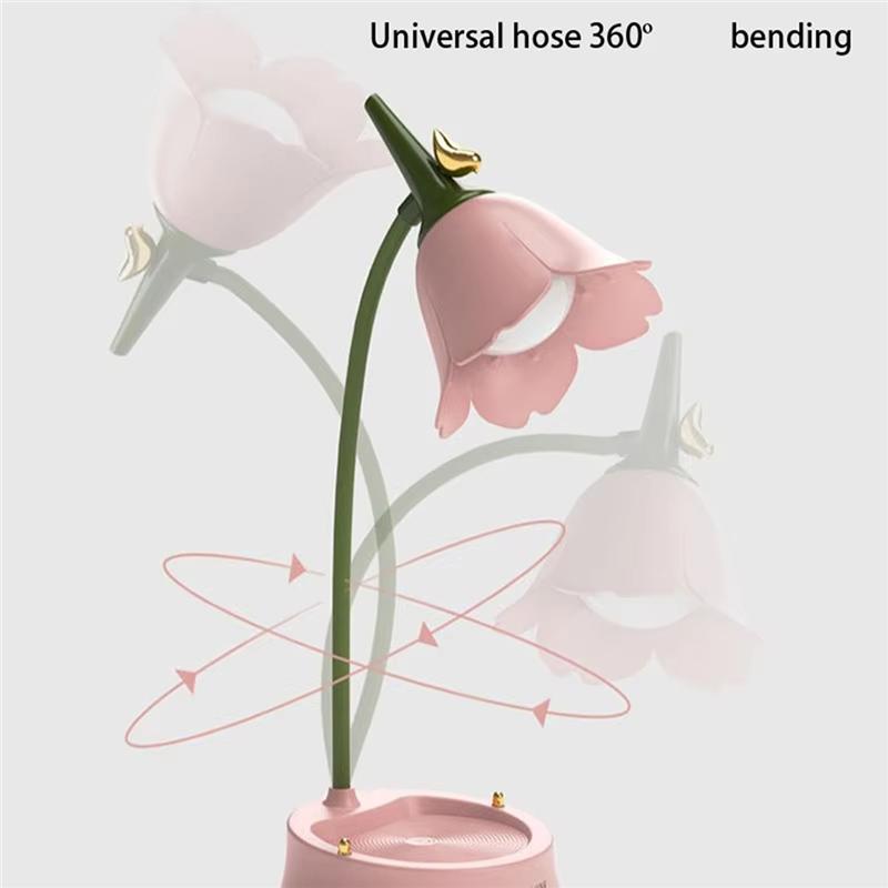 ABWR-Pink Flower LED Table Lamp Cute Adjustable Touch Rechargeable Battery Night Light For Dorm Reading Light