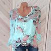 Premium Quality Chiffon Women Casual Floral Printed Buttons T-shirt Irregular Tops Blouse