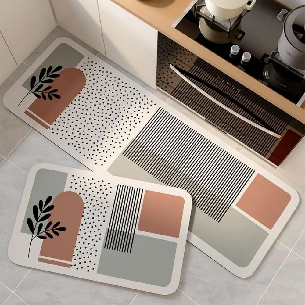 2-Piece Set Geometric Patterned Rugs Water-Absorbent Quick-Dry Kitchen Mats Bathroom Anti-Slip Door Mats Home Decor