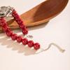 Retro Light Luxury Acrylic Beaded Necklace, Retro Three-dimensional Alloy Flower Pendant Necklace for Women