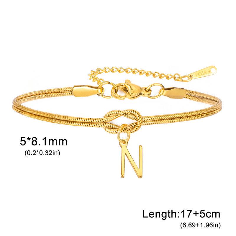 Stainless Steel 26-Letter Bracelet & Anklet with Double-Layer Knotted Snake Bone Chain