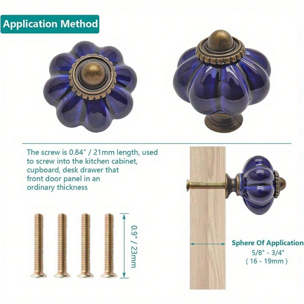 8pcs Cobalt Blue Ceramic Knobs, Pumpkin Cabinet Knobs, Vintage Dresser Knobs, Vintage Drawer Pulls with Screws for Closet Drawers Cupboard Cabinets