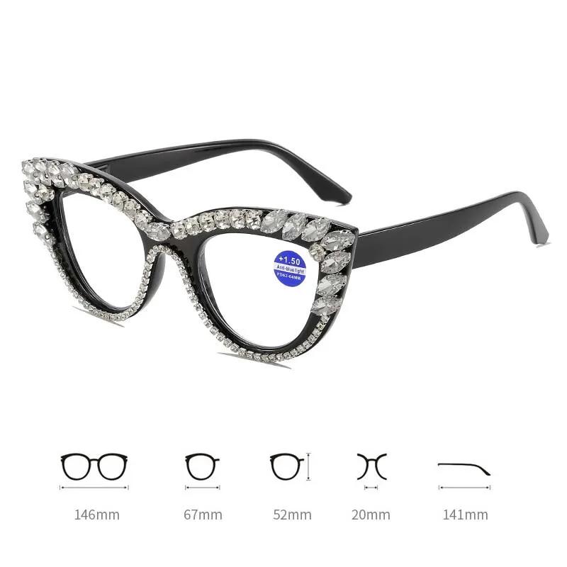 New Personality Fashion Cat Eye Colorful Big Diamond Reading Glasses Unisex Luxury Eye Protection Presbyopia Eyeglasse To +4.0